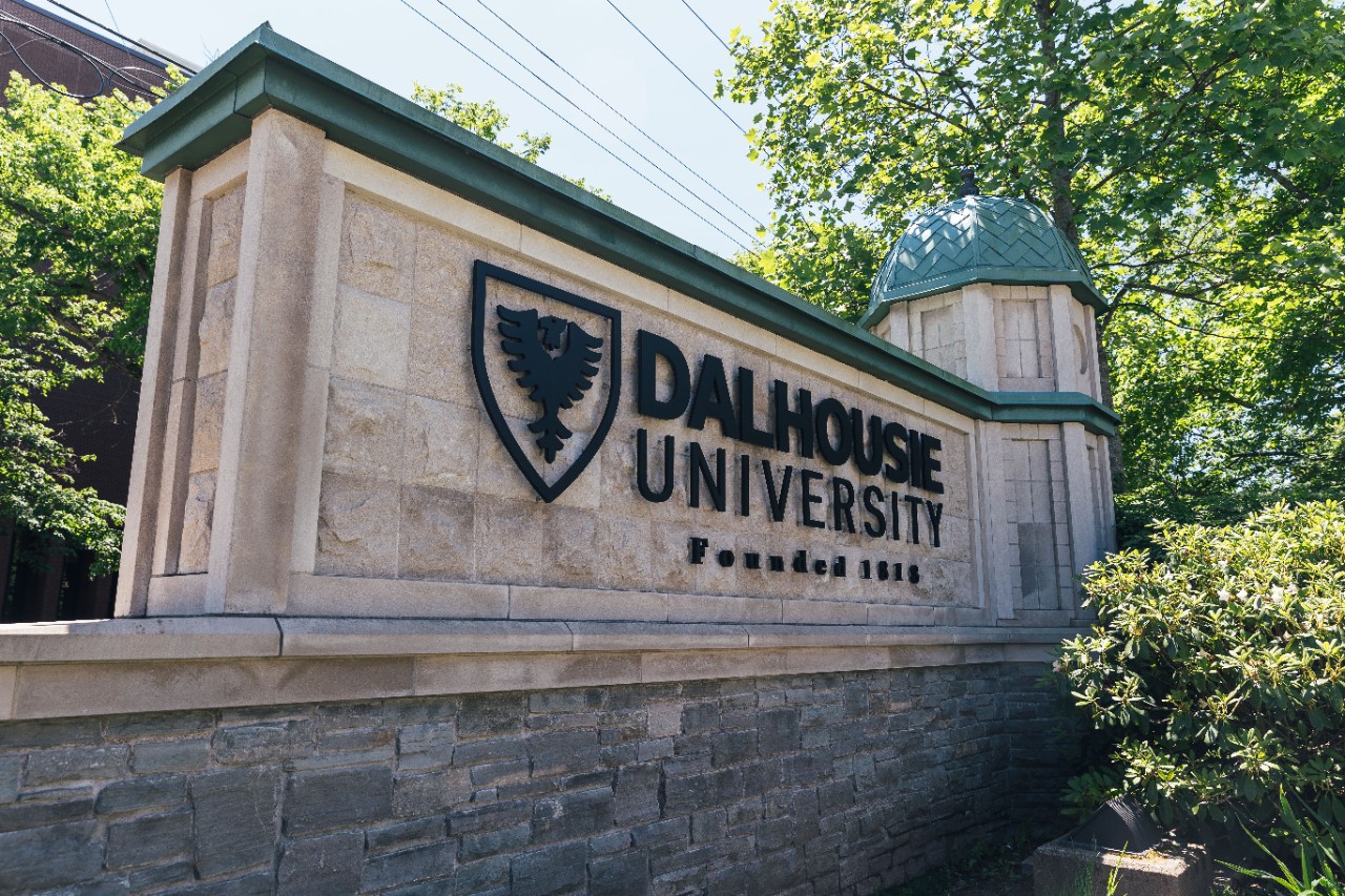 Stone sign reading "Dalhousie University Founded 1818".