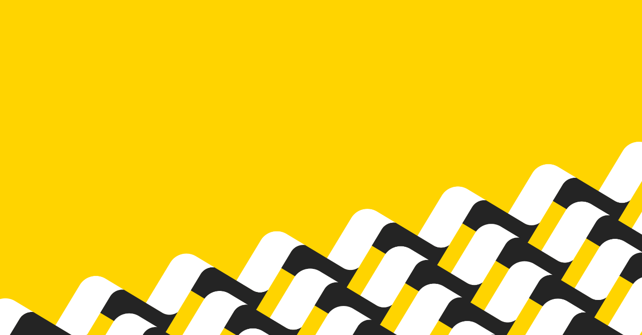 Graphic yellow background with wavy black and white lines going diagonally across the bottom right corner. 