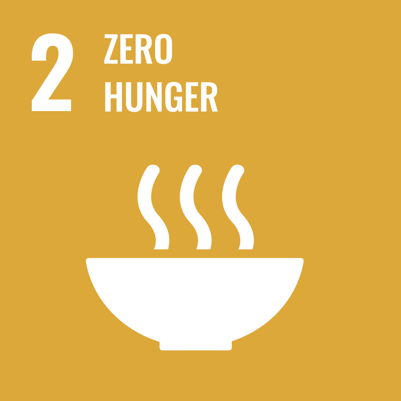 Gold icon with graphic of steaming bowl to represent UNSDG Goal 2: Zero Hunger.
