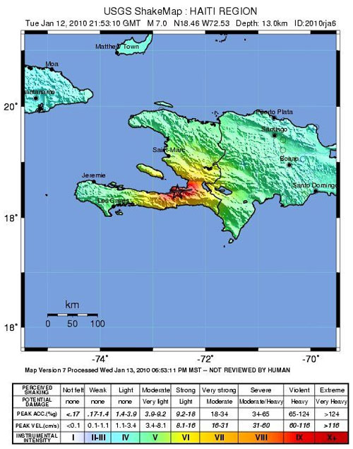 map of haiti and dominican. quot;Shake mapquot; of Haiti and the