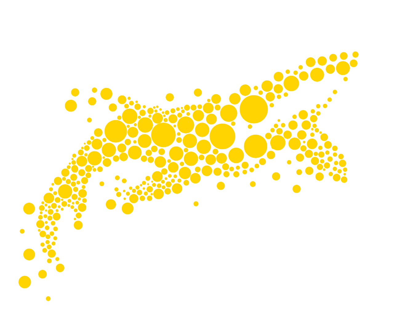 Yellow circles make up the shape of a whale