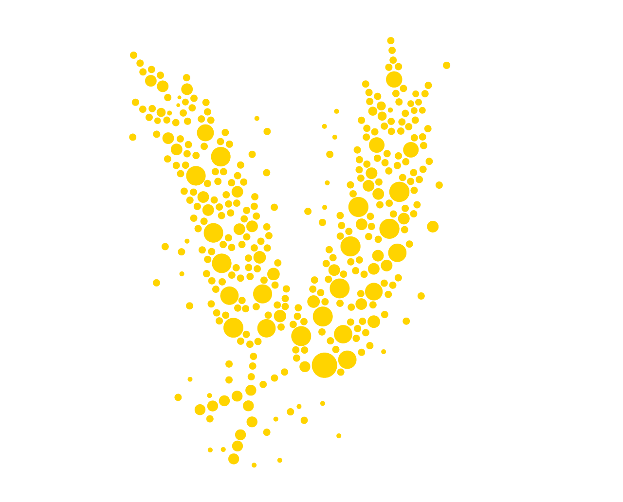 Yellow circles make up the shape of two pieces of barley