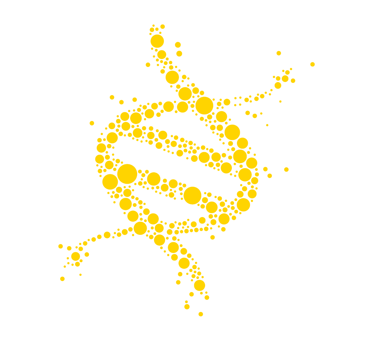 Yellow circles make up the shape of a DNA strand