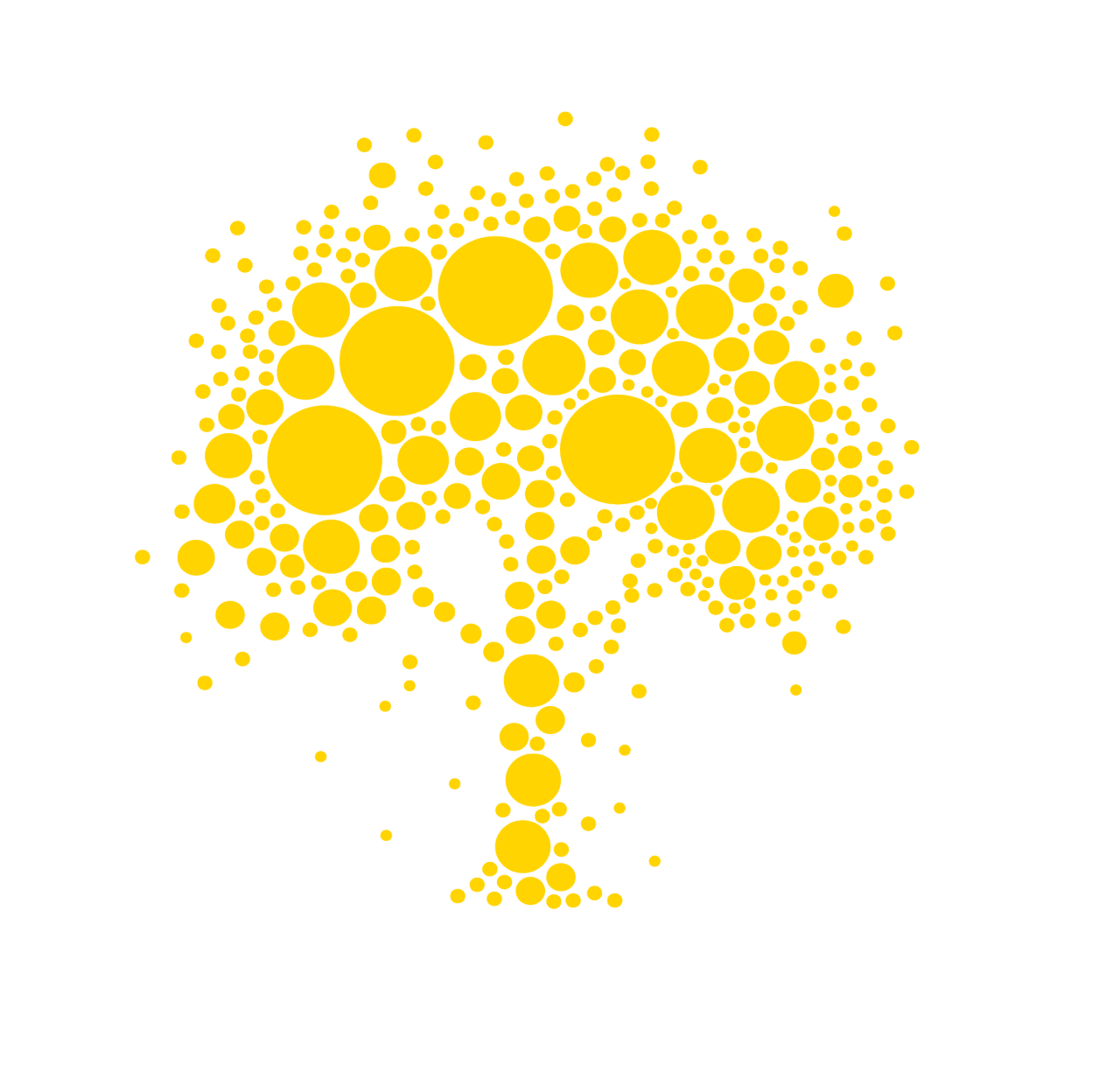 Yellow circles make up the shape of a tree