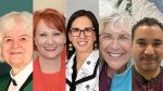 Headshots of the five honorary doctorate recipients.
