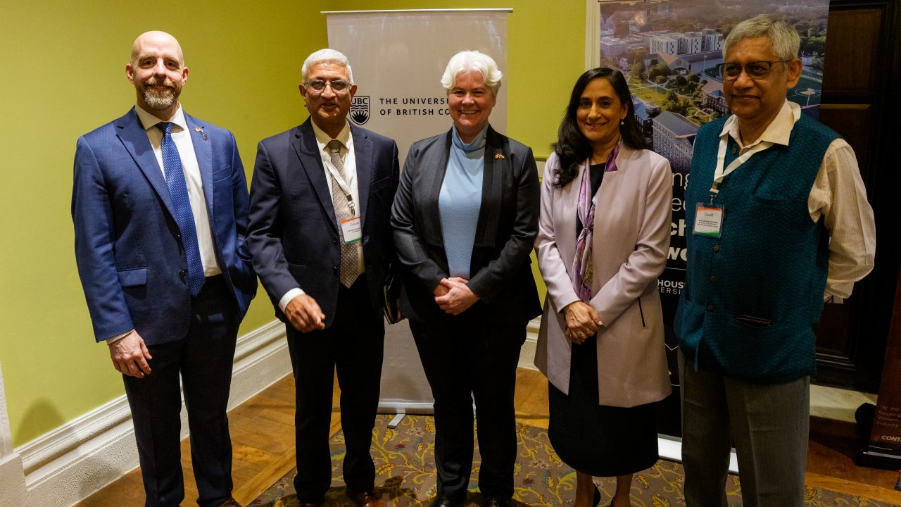 Dr. K. N. Satyanarayana, director at IIT Tirupati, Dalhousie President Kim Brooks, Canadian Minister of Foreign Affairs Anita Anand, and Dr. Santanu Bhattacharya, director of IISER Tirupati. (Lars Hagberg photos/Prime Minister’s Office,)