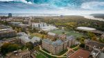 An arieal view of Dalhousie's Studley campus with the Northwest Arm in the background.