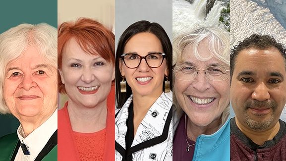 Headshots of the five honorary doctorate recipients.