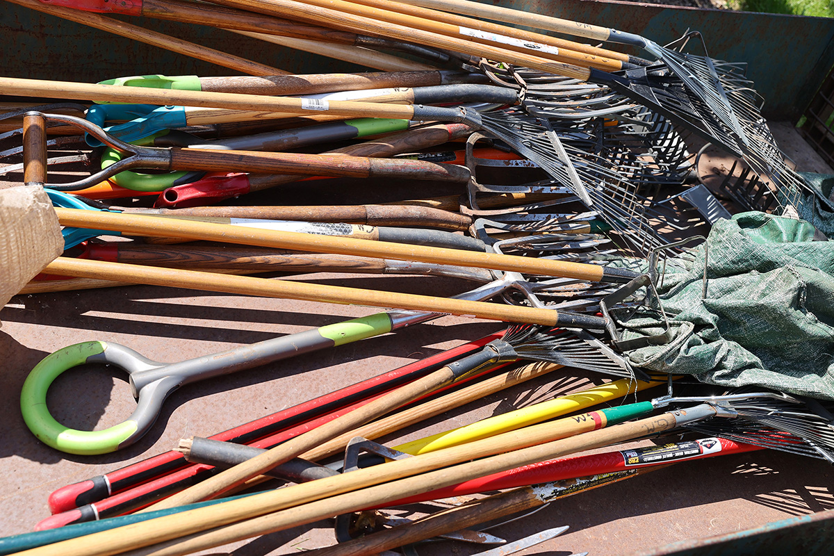 Gardening tools in a pile
