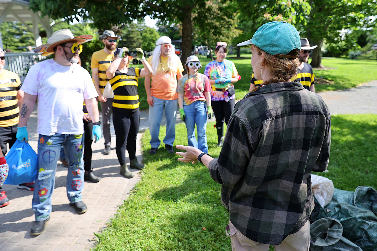 Volunteers listening to instructions