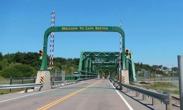 An image showing a crossing of the Canso Causeway toward Cape Breton Island.