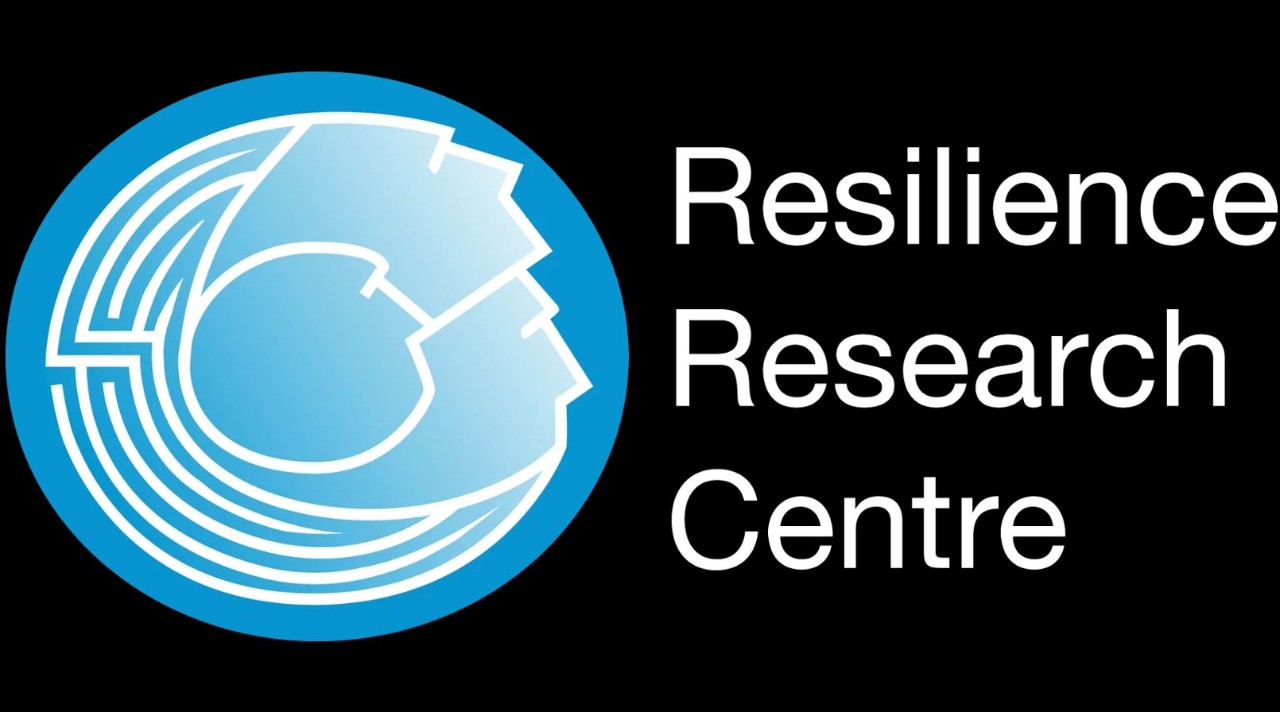 Resilience Research Centre logo depicting stylized image of heads on a blue background.