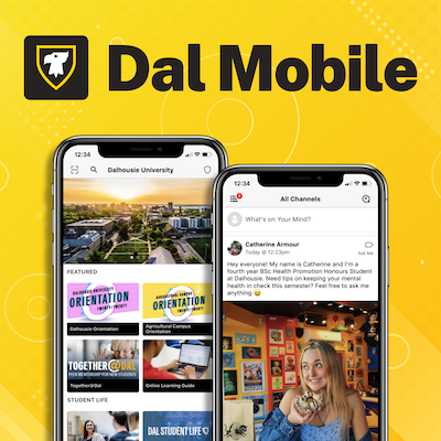 Two smart phones showing screenshots of the Dal Mobile application.