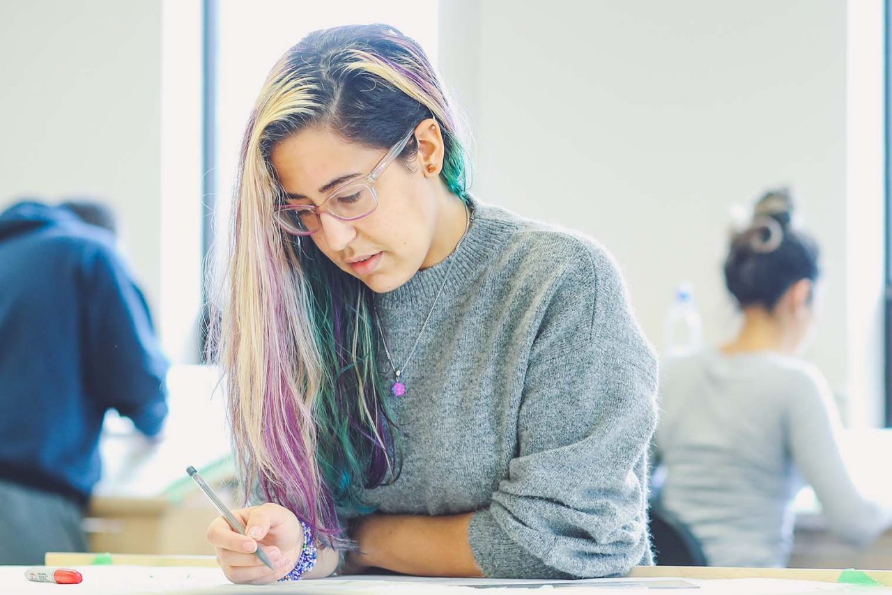 Student studying at a desk.