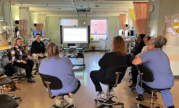 Healthcare practitioners in discussion.