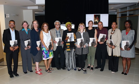 Senate Chair Kevin Hewitt, Interim President Teri Balser, Board Chair Candace Thomas (first and second from left and far right, respectively) with members of the Scholarly Panel to Examine Lord Dalhousie's History on Slavery and Race, including Chair Afua Cooper (middle).