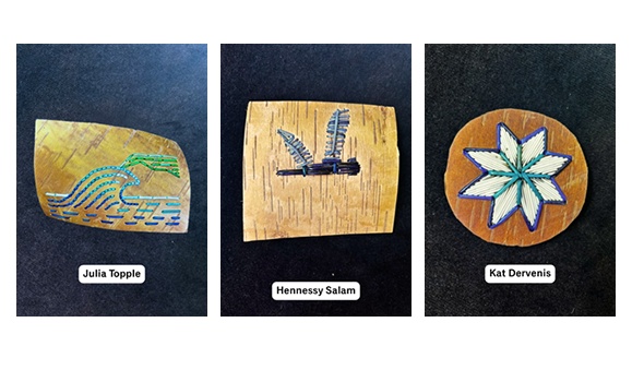 Three student quillwork pieces.