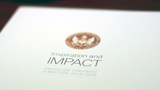The report cover for Dalhousie's new strategic direction. The Dalhousie seal and text that reads "Inspiration and IMPACT" are visible on the cover.