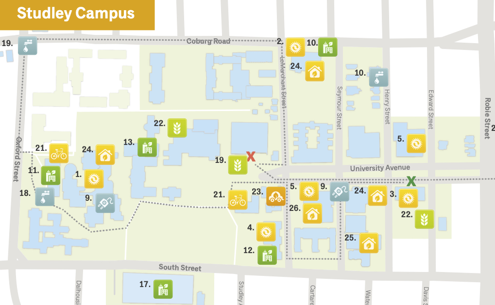 Studley campus sustainability tour map
