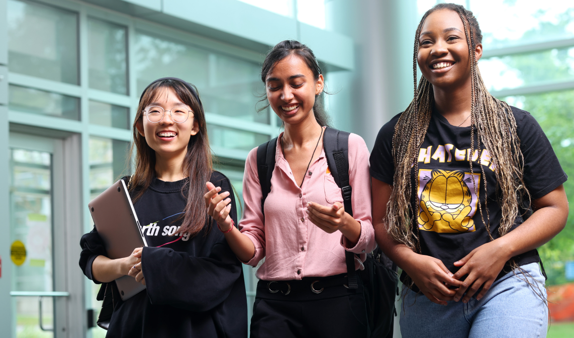 Students in the Rowe Building
