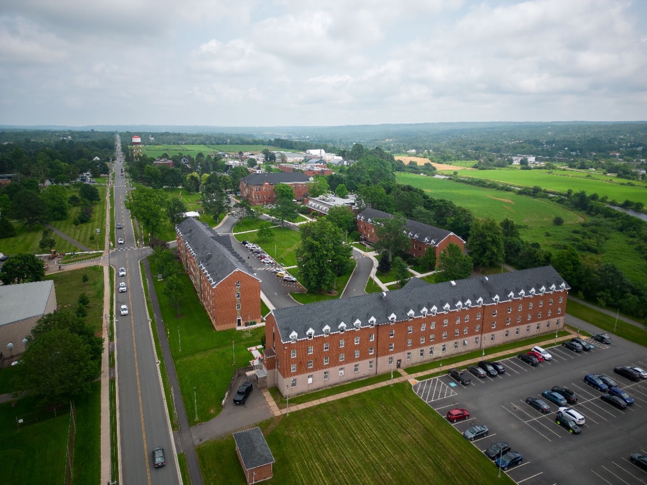 Agricultural campus aerial of three residence houses