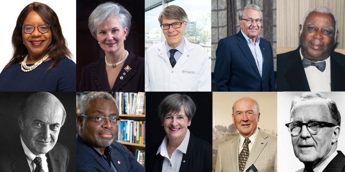A collage of portraits of Dalhousie alumni from various fields.