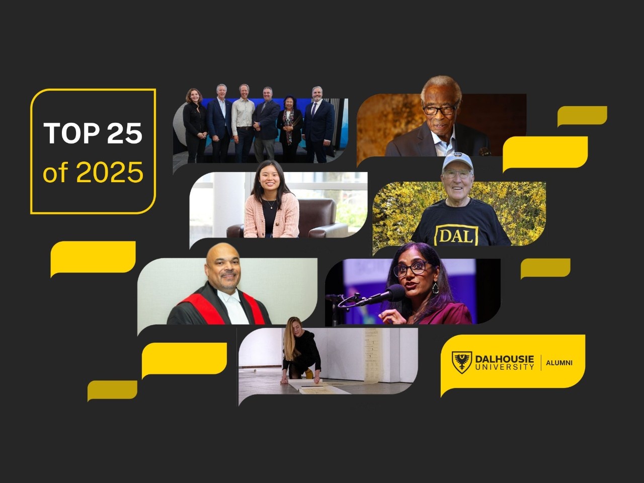 A collage of alumni and donors from alumni news stories in 2025.