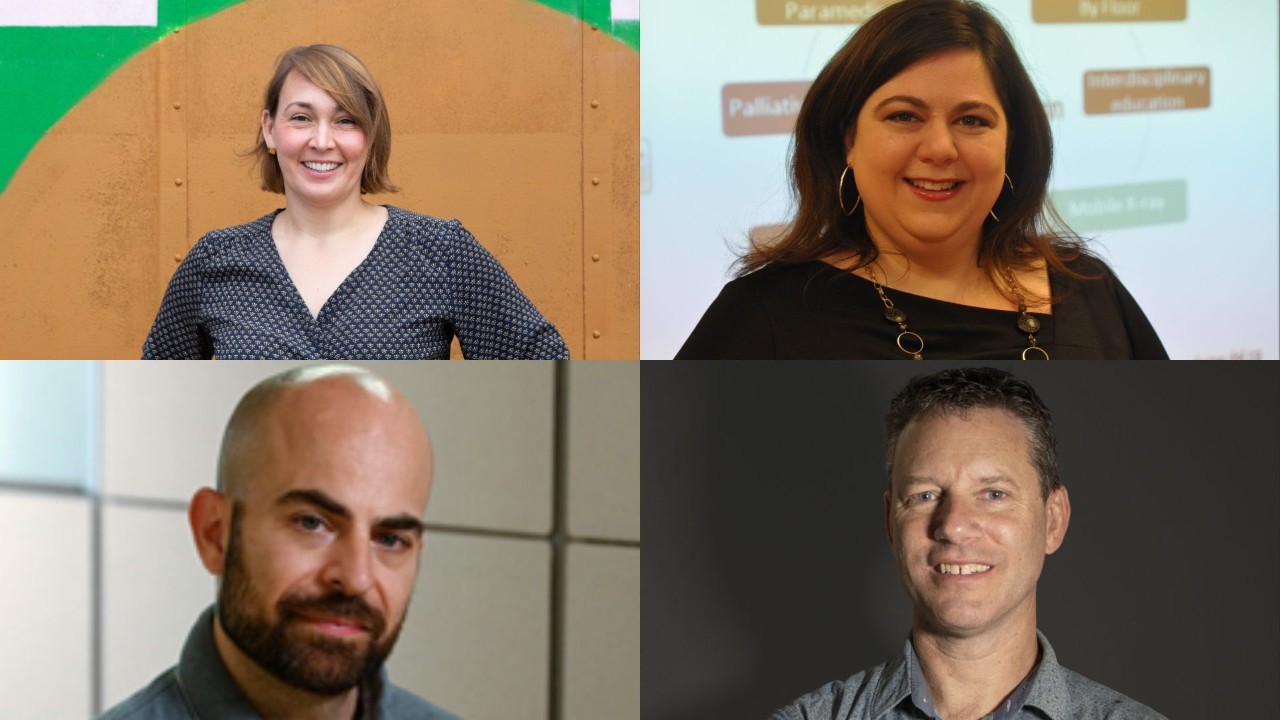 A collage of portraits of the 4 panelists.