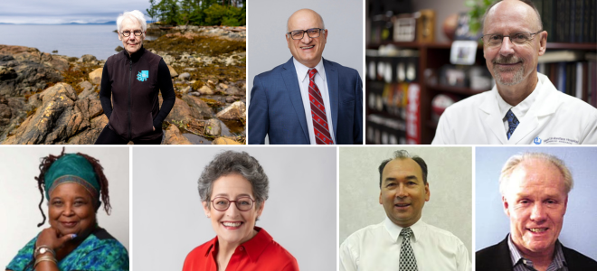 A collage of the new Order of Canada appointees from Dal, July 2023.