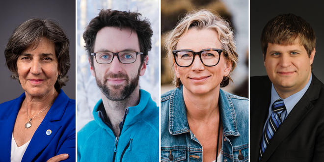 Portraits of the four event panelists