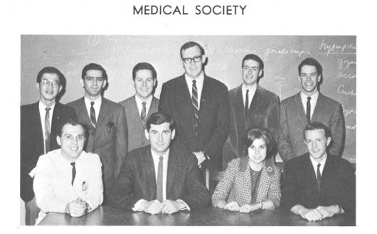 Black-and-white group photo labeled “Medical Society” with ten members posed in two rows and names listed underneath.