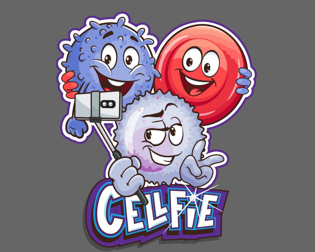 Graphic for the CELLFiE Project with depictions of cells taking a selfie.