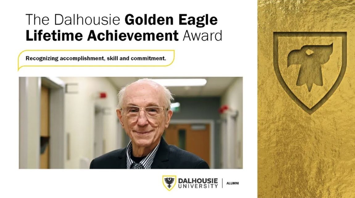 A headshot of Dr. Don Hill with the Dalhousie icon and award title.