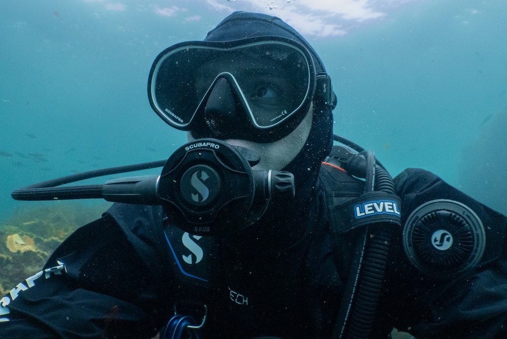A person in scuba gear underwater.