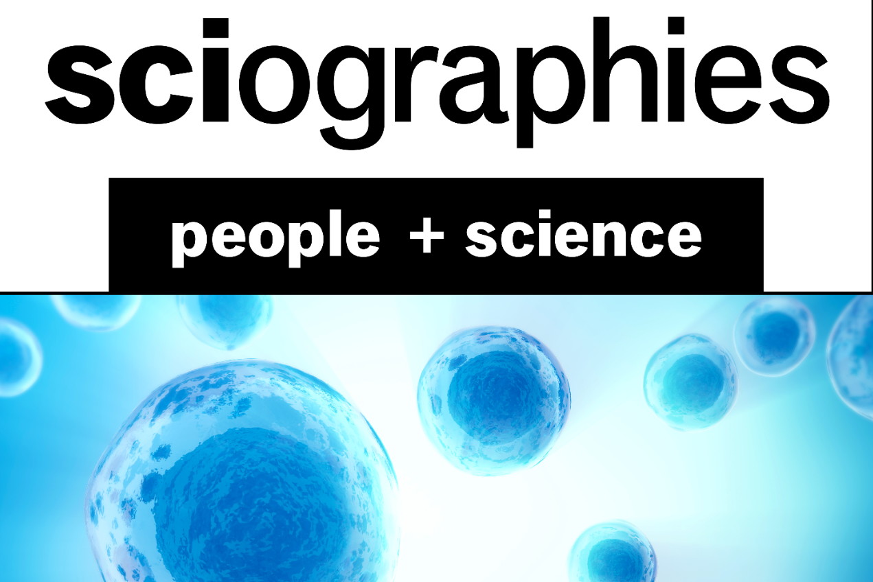 Sciographies logo depicting cells on a blue background.