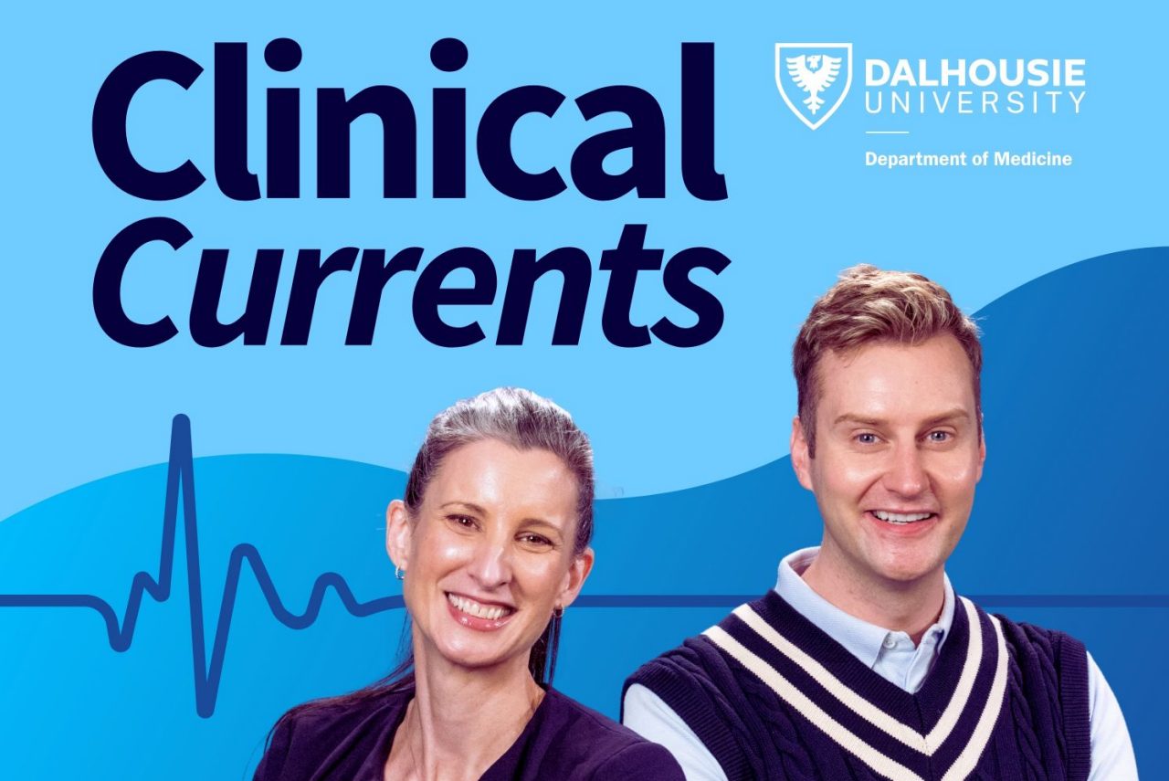 The promotional graphic for podcast Clinical Currents featuring its hosts.