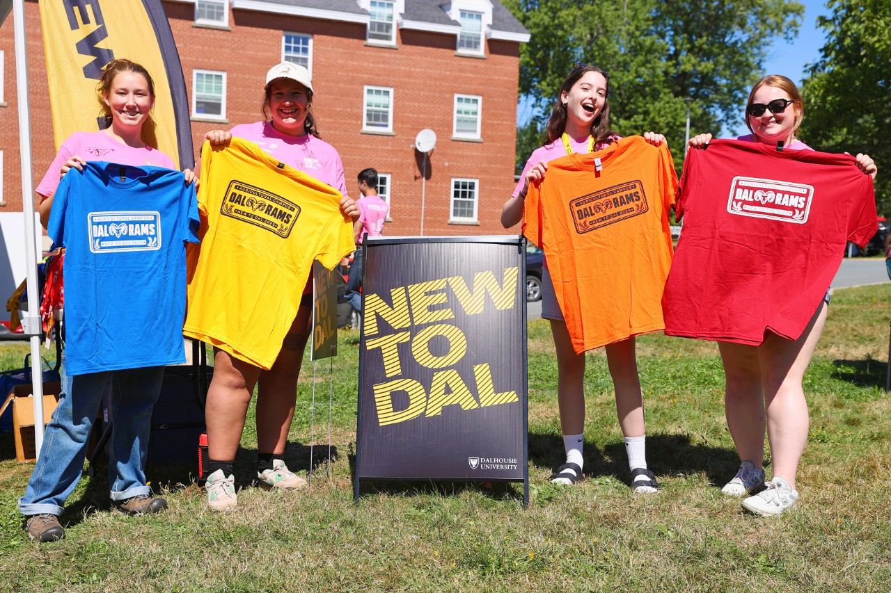 New to Dal student volunteers with residence house shirts