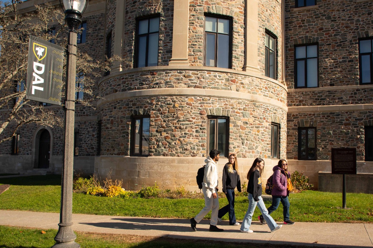 students walking outside the Chase building