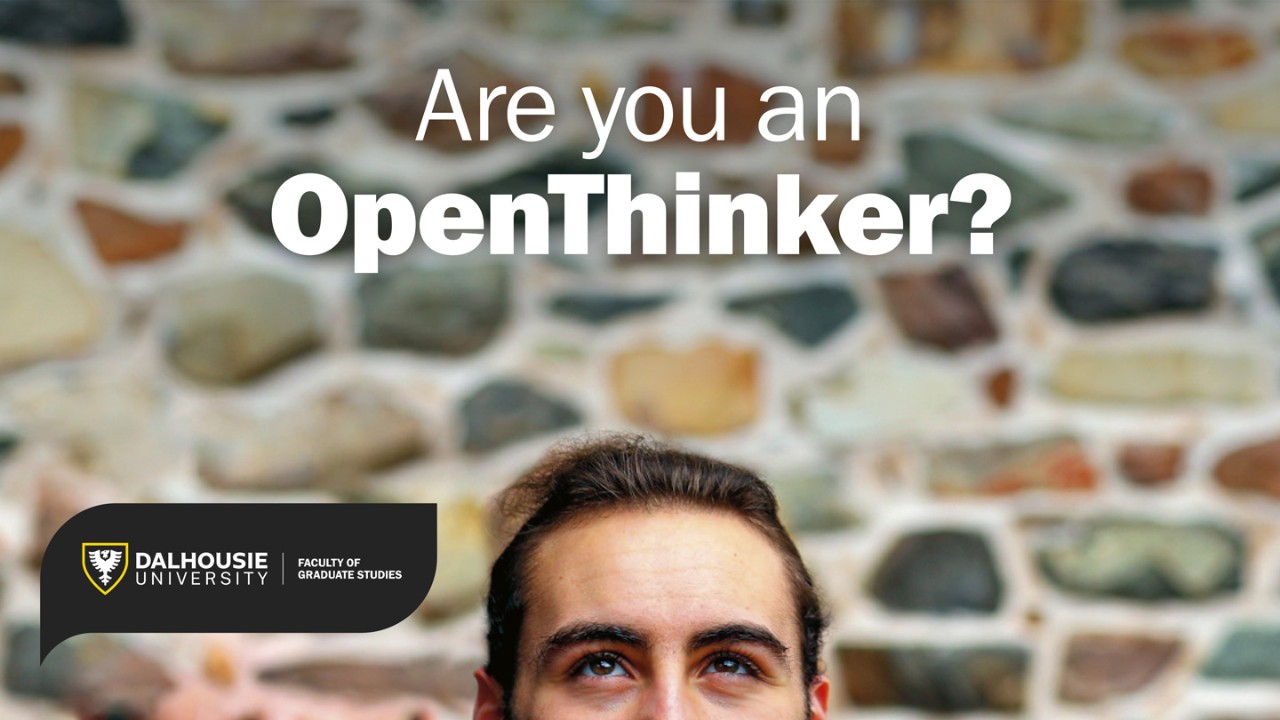 A person looks upward with the text "Are you an OpenThinker?" written above. A brick wall is behind them.
