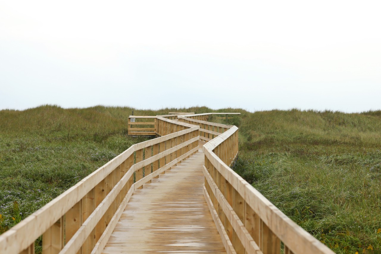 A board walk connects to the beach at Conrad's Beach, Nova Scotia