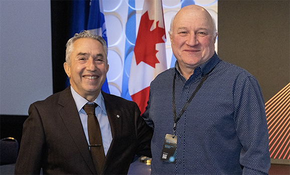 Dr. Karim Zaghib and Dal's Dr. Jeff Dahn at a clean energy summit in Montreal