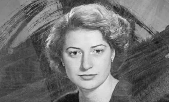 A black and white photo of a young woman