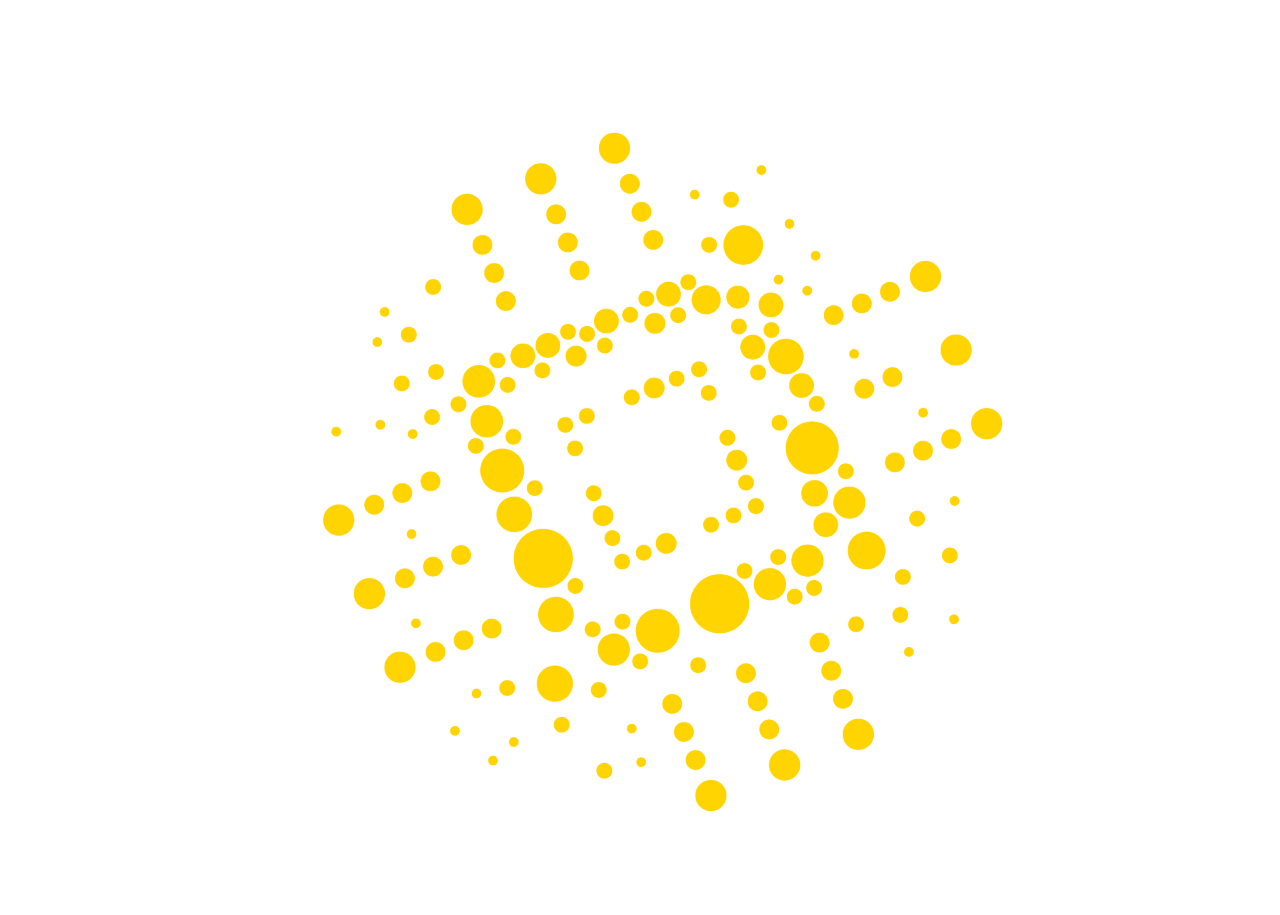 Yellow circles form the shape of a computer chip