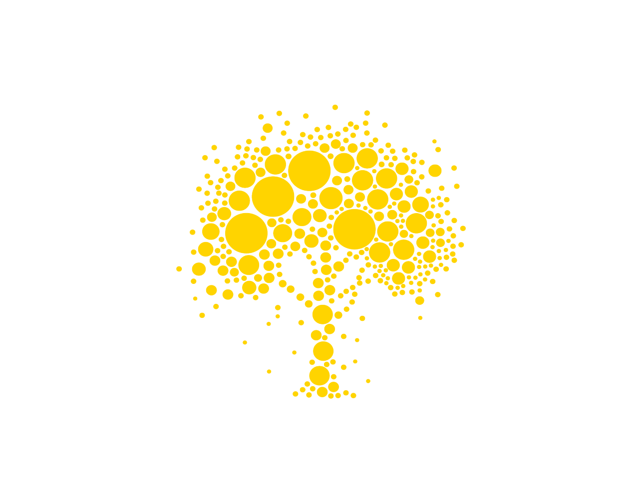 Yellow circles form the shape of a tree