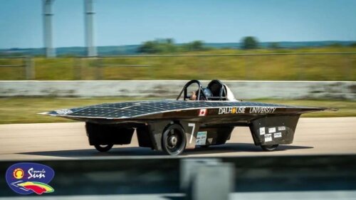 A solar car on a race track