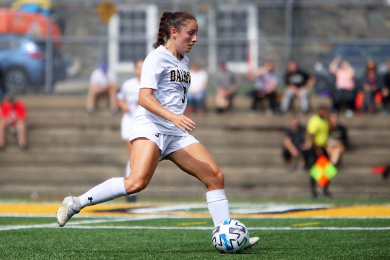 Chiasson in action on the soccer field with the ball.