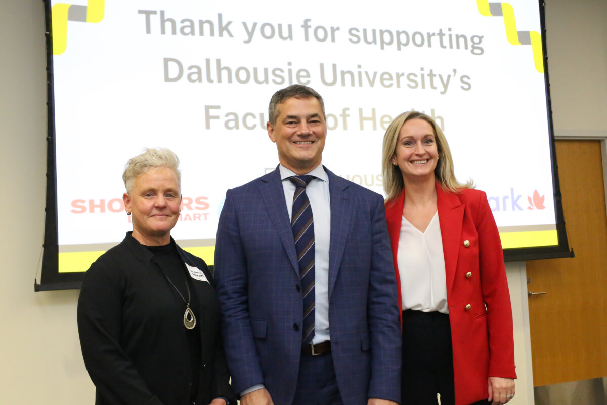 Faculty of Health Dean Brenda Merritt, Shoppers Drug Mart President Jeff Leger, and Lifemark Health Group President Sonya Lockyer