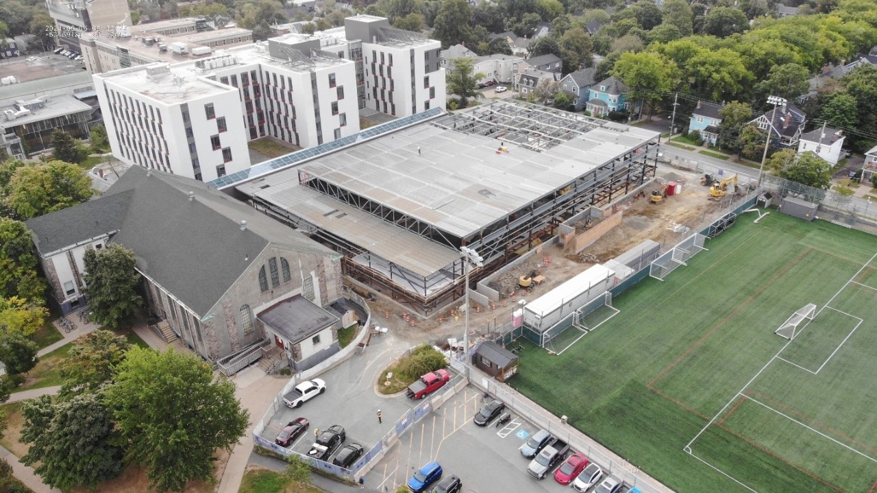 An aerial view of the new Oulton-Stanish Centre under construction.