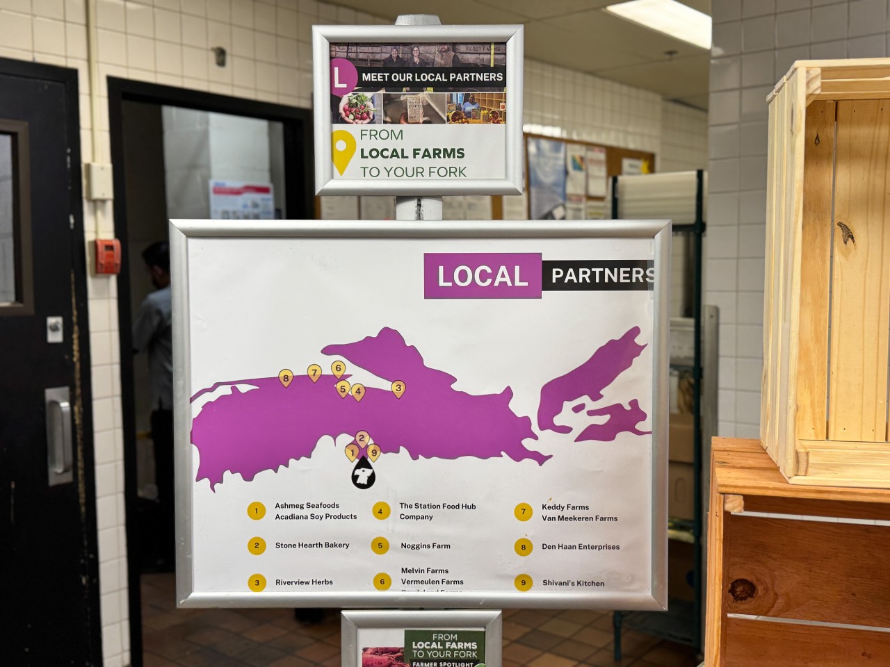 A map of Nova Scotia shows the local suppliers used by the Food Services team