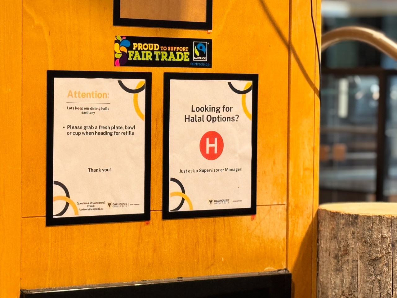 Signage in the dining hall indicates that Halal options are available